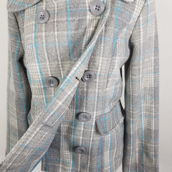 Maurices Button Front Multicolor Plaid Wool Hooded - Picture 5 of 8